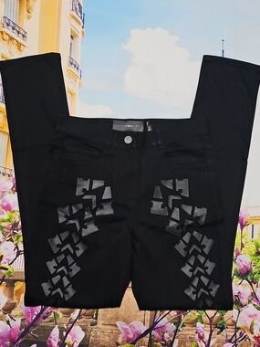 Alexander Wang X H&M Black Skinny Jeans with Geometric Matte Print Size 4